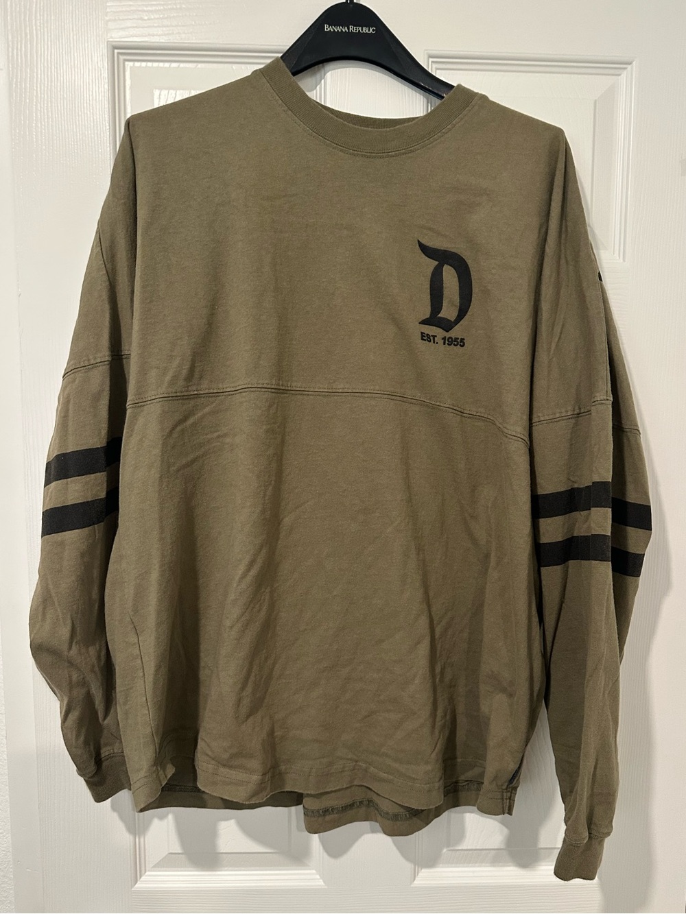 Disney Jersey Men’s Olive Green Long-Sleeve Crewneck Shirt